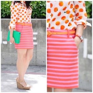 J. Crew Skirt Size 12 Hot Pink Coral Stripe Cotton